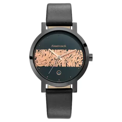 FASTRACK X ANANYA PANDAY ANIMAL PRINT WATCH WITH BLACK WITH ROSE GOLD DIAL 6222NL01