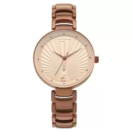 FASTRACK X ANANYA PANDAY - RUFFLES BEIGE DIAL STAINLESS STEEL STRAP WATCH 6216QM01