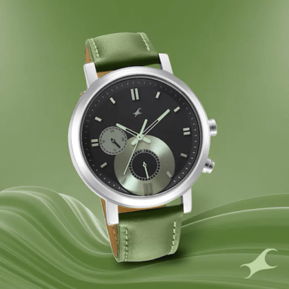 TICK TOCK GREEN DIAL LEATHER STRAP WATCH 3287SL03