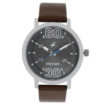 FUNDAMENTALS GREY DIAL LEATHER STRAP WATCH NP38052SL03