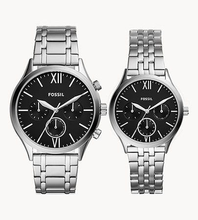 FOSSIL His and Her Fenmore Midsize Multifunction Stainless Steel Watch BQ2469SET