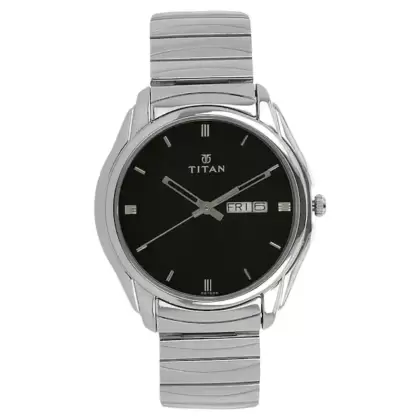 TITAN Black Dial Silver Stainless Steel Strap Watch 1578SM04