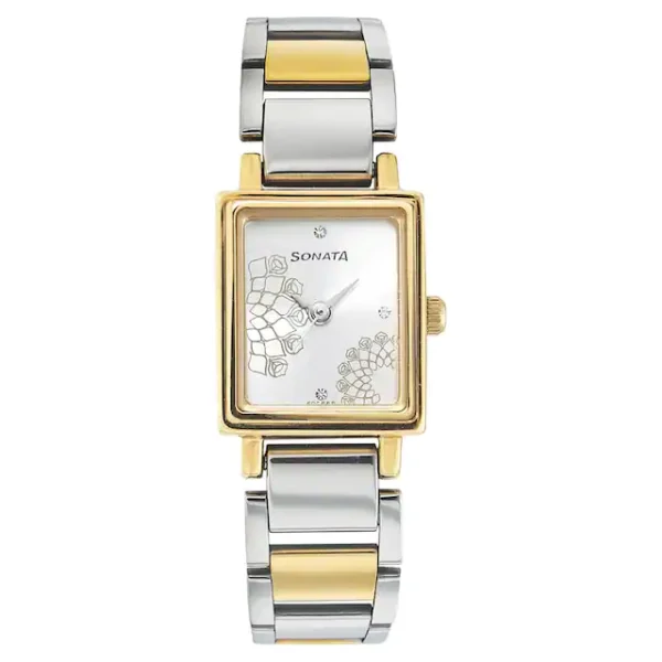 SONATA Silver Dial Two Toned Watch 8080BM01