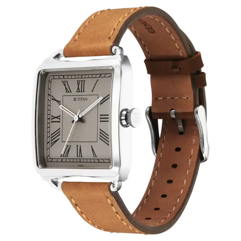 TITAN Grey Dial Leather Strap for Men 1676SL02 - Image 2