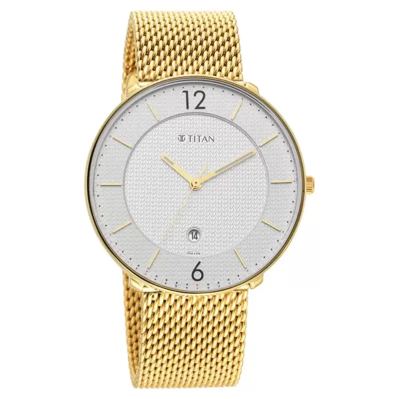 TITAN Black & Gold Silver Dial Stainless Steel Watch 1849YM01 - Image 2
