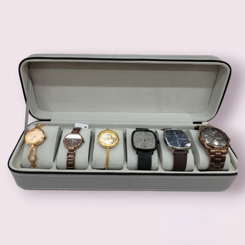 Watches Gift Storage Boxes For Luxury 6 Slot Grey Watch Box Case Storage - Image 3