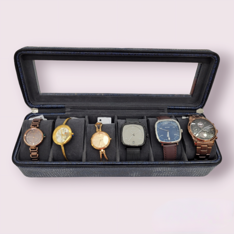 Watches Gift Storage Boxes For Luxury 6 Slot Blue Watch Box Case Storage - Image 4
