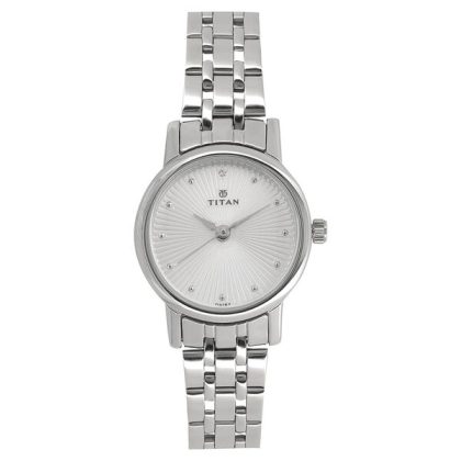 TITAN 2593sm01 Silver Dial Stainless Steel Strap Watch for women