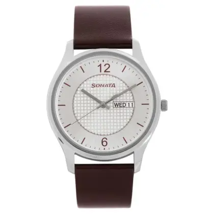 Sonata 77082sl02 leather strap Watch for Men
