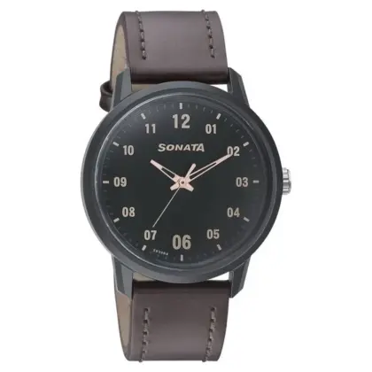 Sonata 77085pl02 leather strap Watch for Men