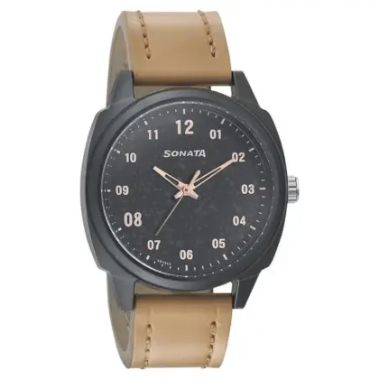 Sonata 77086pl01 leather strap Watch for Men