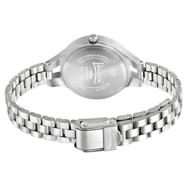 Sonata 8100SM04 silver stainless steel watch for women - Image 3