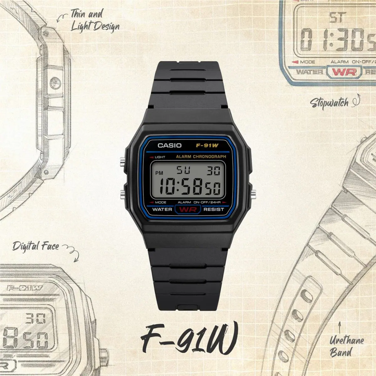 Casio Youth F-91W-1 Digital Watch - Image 4