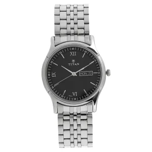 TITAN Black Dial Silver Stainless Steel Strap Watch 1636SM01