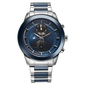 Fastrack Oceanyx Ceramic 3304KD02 Quartz Multifunction Blue Dial Two-Toned Strap Men's Watch