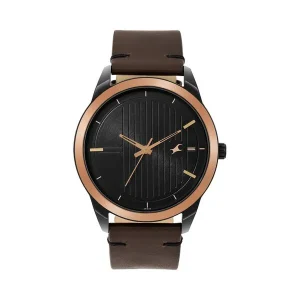 Fastrack 3308KL01 Black Dial Leather Strap Watch for Men