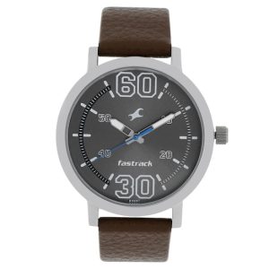 FUNDAMENTALS GREY DIAL LEATHER STRAP WATCH NP38052SL03