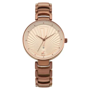 FASTRACK X ANANYA PANDAY - RUFFLES BEIGE DIAL STAINLESS STEEL STRAP WATCH 6216QM01
