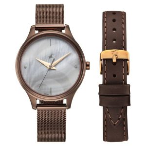 Fastrack 2X Edit 6296QM02 Analog with Silver MOP Dial Interchangeable Strap Watch for Girls