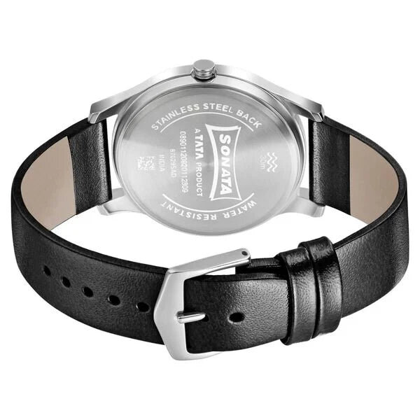 Sonata Quartz Analog White Dial Leather Strap Watch for Men - 7135SL04 - Image 3