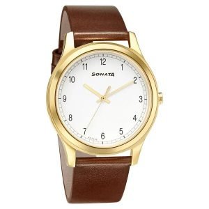 Sonata 7135YL01 Leather Strap Watch for Men