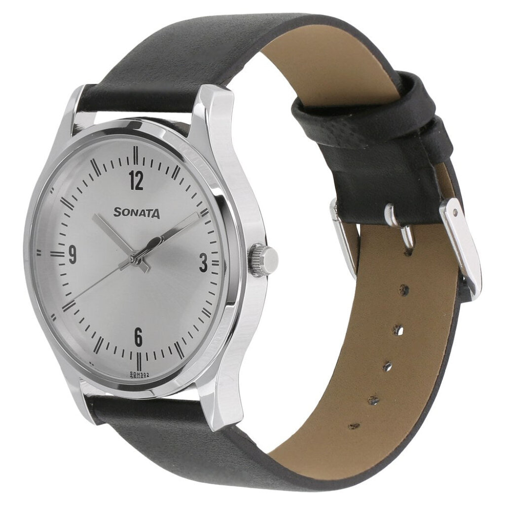 Sonata 77082SL01 Leather Strap Watch for Men - Image 2