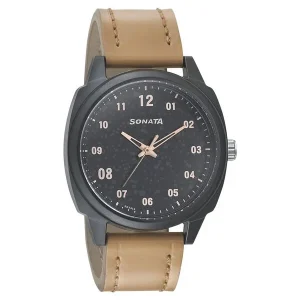 Sonata 77086pl01 leather strap Watch for Men
