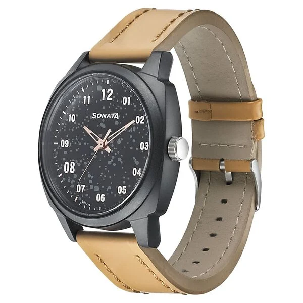 Sonata 77086pl01 leather strap Watch for Men - Image 2
