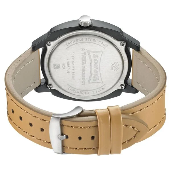 Sonata 77086pl01 leather strap Watch for Men - Image 4
