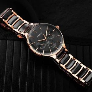 Titan Ceramic Fusion 90148KD03 – Black Dial Multifunction Quartz Watch for Men