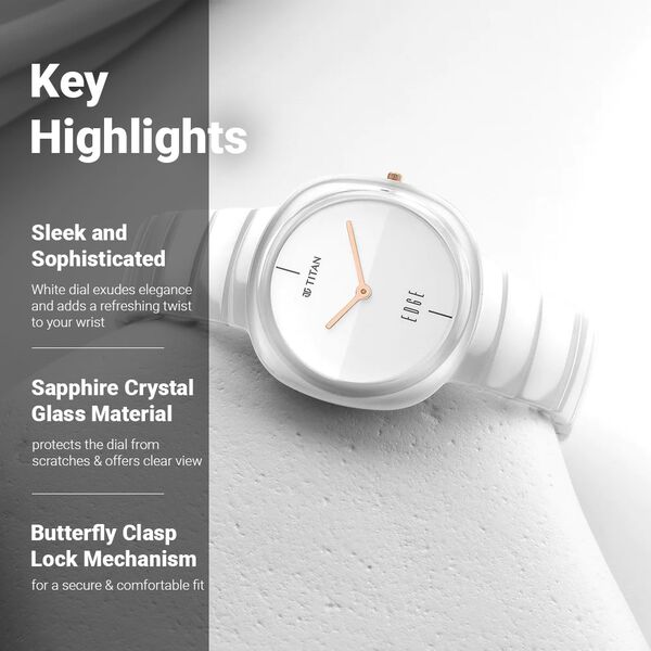 Titan Edge Squircle 1841qc03 Arctic White with Glossy Ceramic Unisex Watch - Image 3