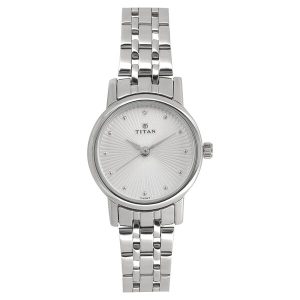 TITAN 2593sm01 Silver Dial Stainless Steel Strap Watch for women