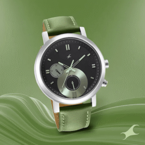 TICK TOCK GREEN DIAL LEATHER STRAP WATCH 3287SL03
