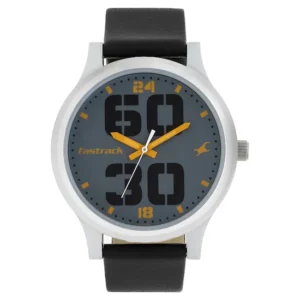 BOLD GREY DIAL BLACK LEATHER STRAP WATCH NP38051SL03