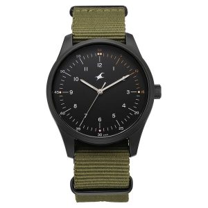 Fastrack 38214np01  Black Dial Green Nylon Strap Watch For Guys