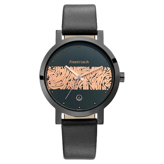 FASTRACK X ANANYA PANDAY ANIMAL PRINT WATCH WITH BLACK WITH ROSE GOLD DIAL 6222NL01
