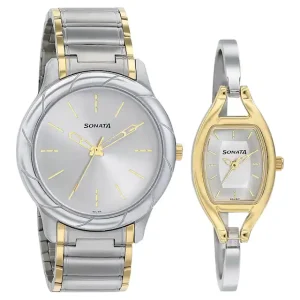 Sonata Silver Dial Couple Watches 71258114BM01