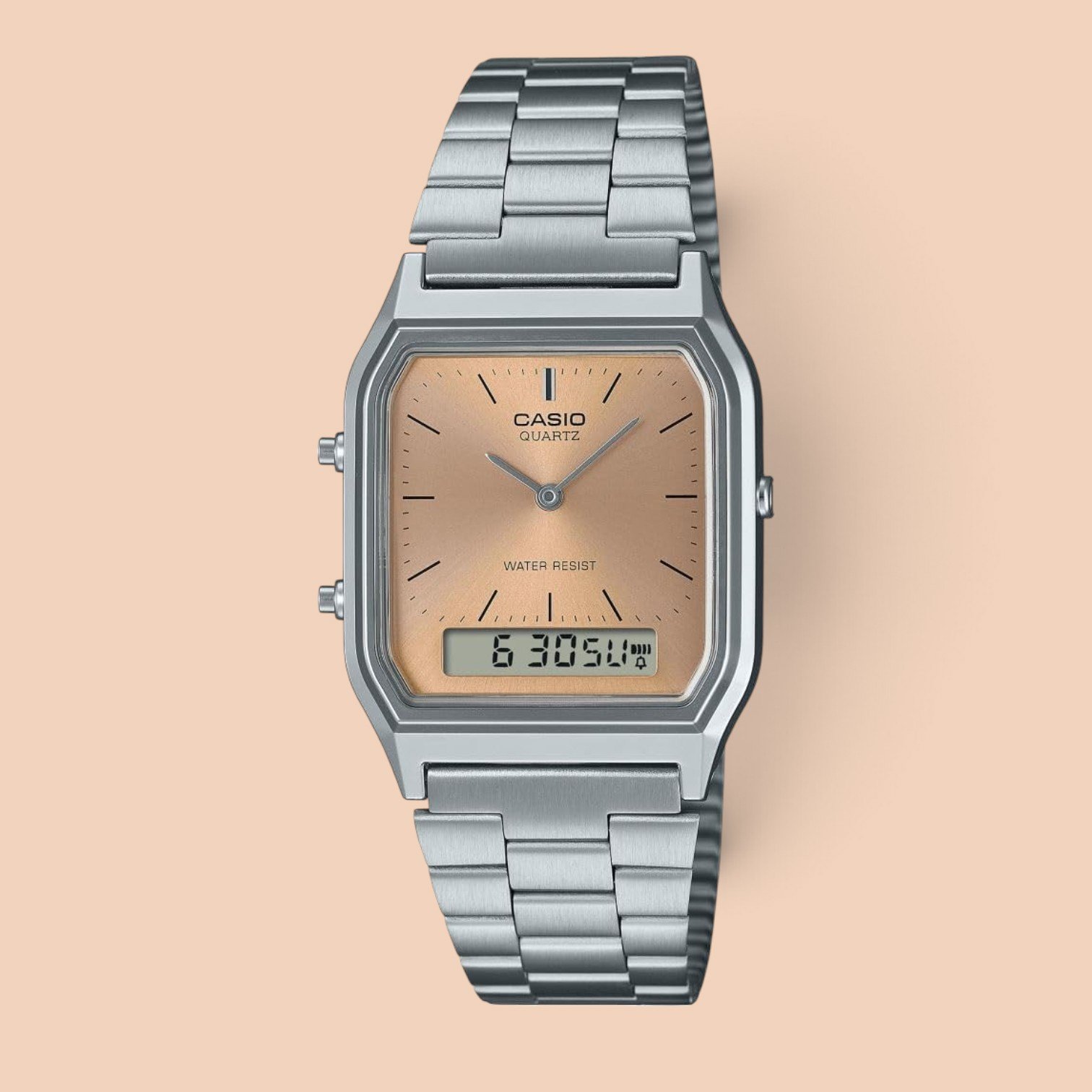 Casio AQ-230A-4AMQY Vintage Analog Digital Light Copper Dial Dual time Quartz Unisex Watch