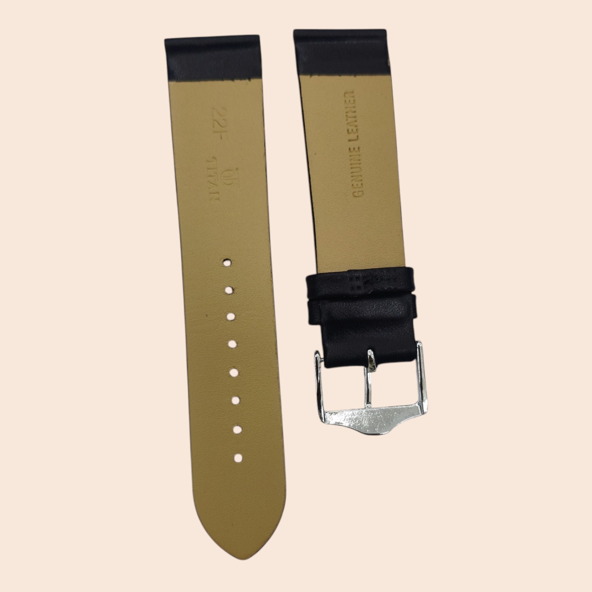 Titan 22mm HCCL Black leather strap with SS BUCKLE - Image 3